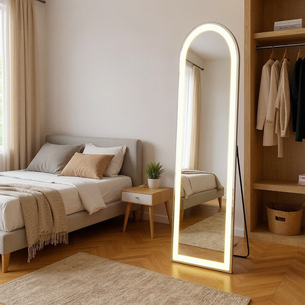 LED Full Length Mirror with 3-Color Dimmable Lights – Wall Mounted / Standing – 60"x16", 64"x21", 71"x26" | CozyVianno