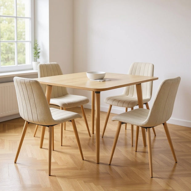 Set of 4 Upholstered Dining Chairs – Beige Fabric, Modern Design