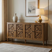 Carved Wood Sideboard with Floral Doors and Ample Storage