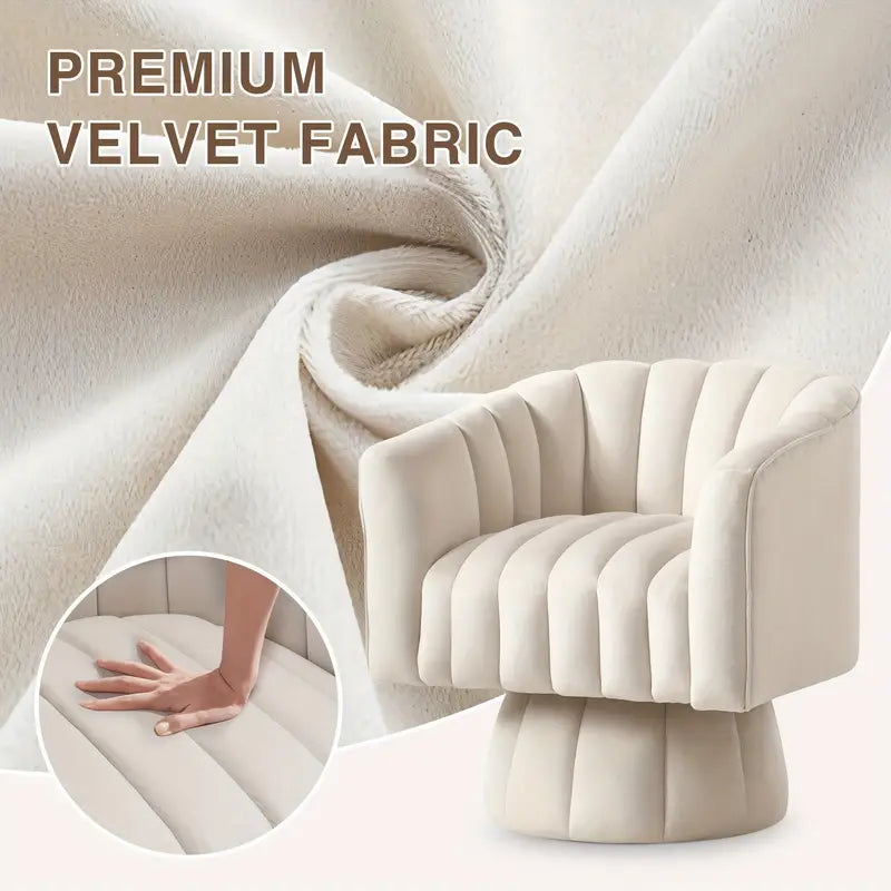 Modern Velvet Swivel Accent Chair – Cream White / Royal Blue