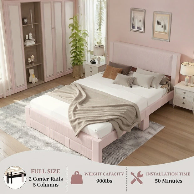 Upholstered Storage Bed Frame with Headboard – Full, Queen & King