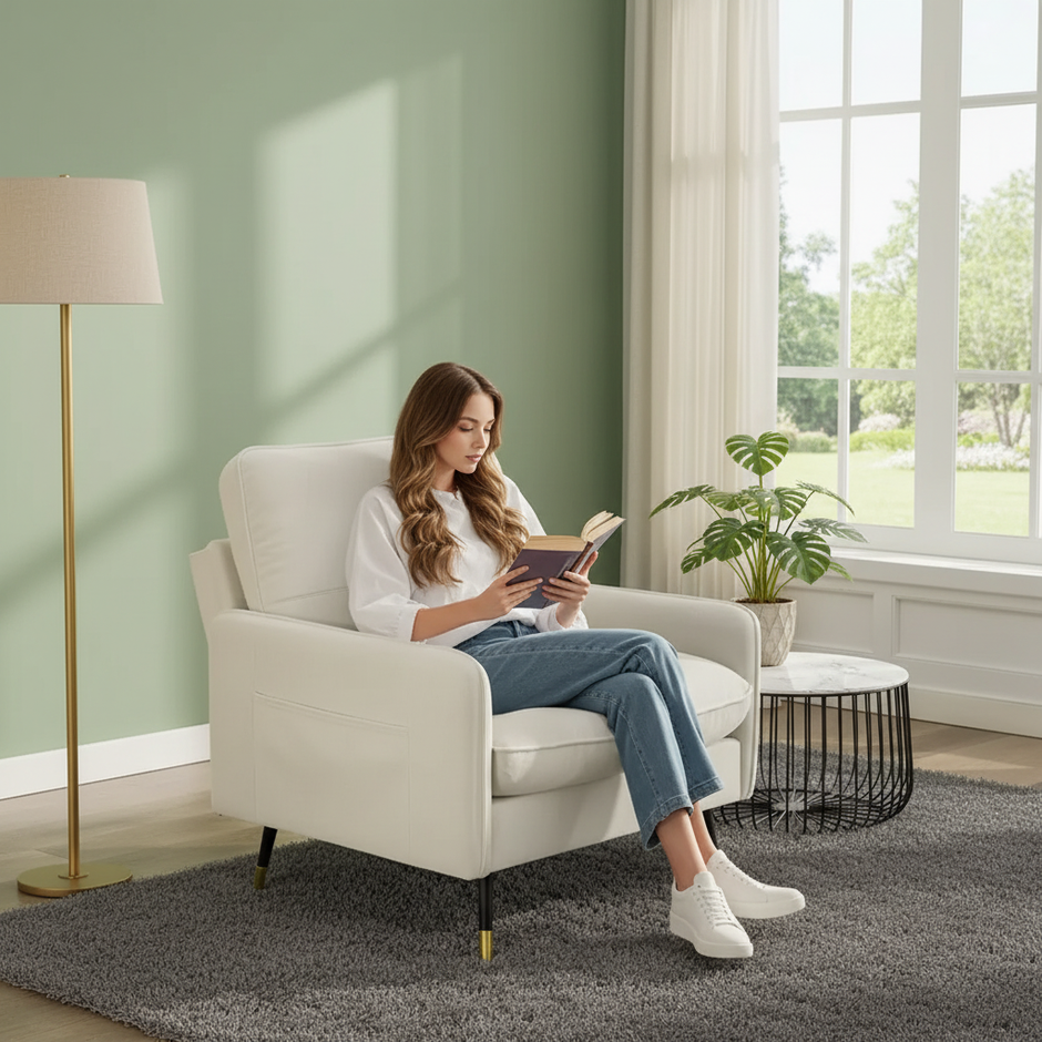 Chenille Upholstered Accent Chair with Storage Pockets