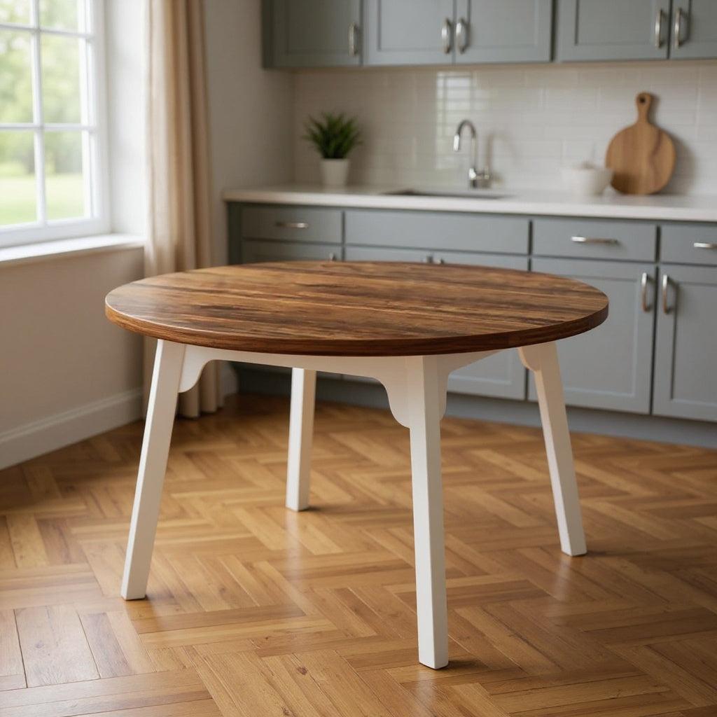 Round Wooden Dining Table with White Legs – 47” Modern Farmhouse Style | CozyVianno