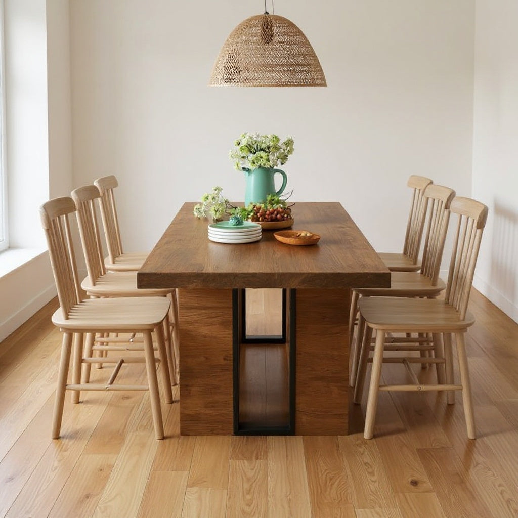 Rustic Modern Wooden Dining Table – 71” Rectangular Farmhouse Table with Solid Base