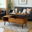 Lift-Top Coffee Table with Hidden Storage and Side Shelves – Black and Rustic Brown