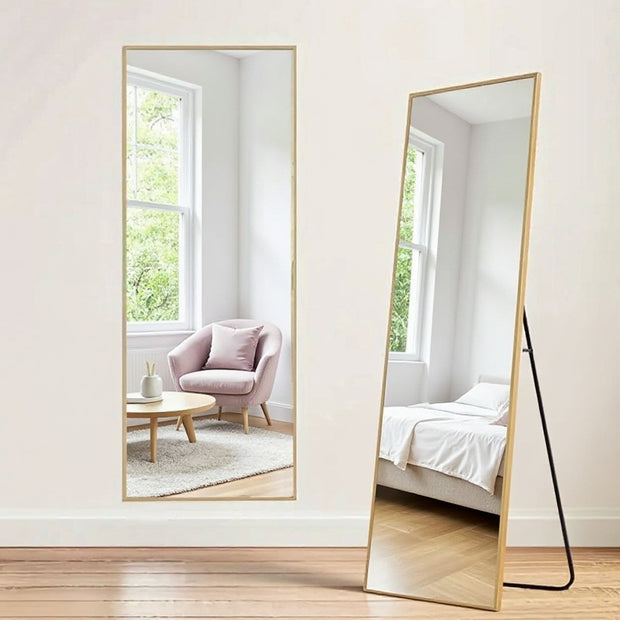 Full Rectangle Length Mirror 59"x16" – Black & Gold Frame | CozyVianno