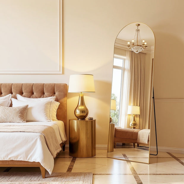 Arched Full Length Mirror – Black & Gold, Wall Mounted / Free Standing