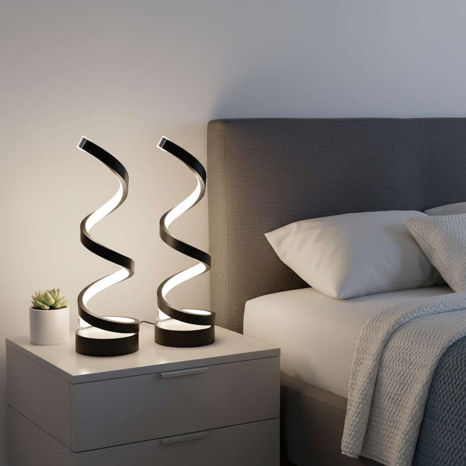 Modern Spiral LED Desk Lamp – 3-Color Dimmable Touch Lamp with USB-C