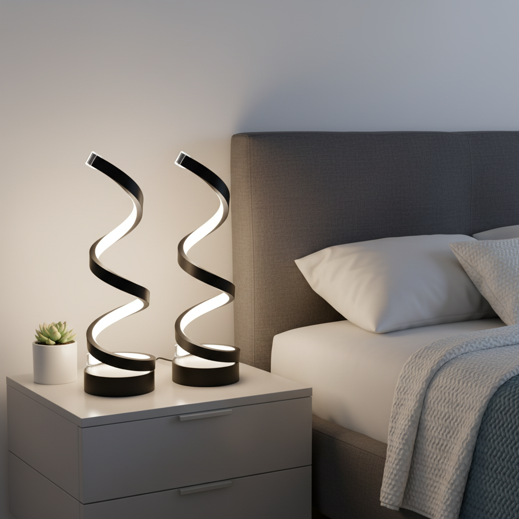 Modern Spiral LED Desk Lamp – 3-Color Dimmable Touch Lamp with USB-C