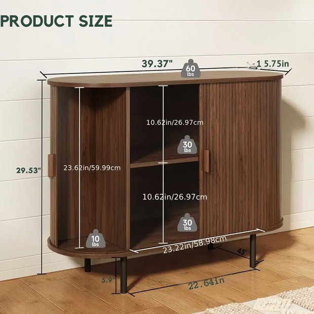 Modern Walnut Storage Cabinet with Slatted Doors | Accent Sideboard