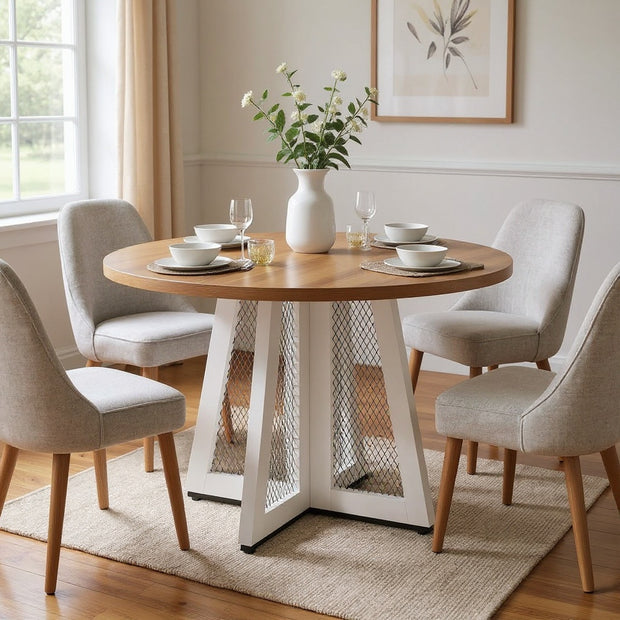 Round Wooden Dining Table for 4 with Pedestal Base, 47"
