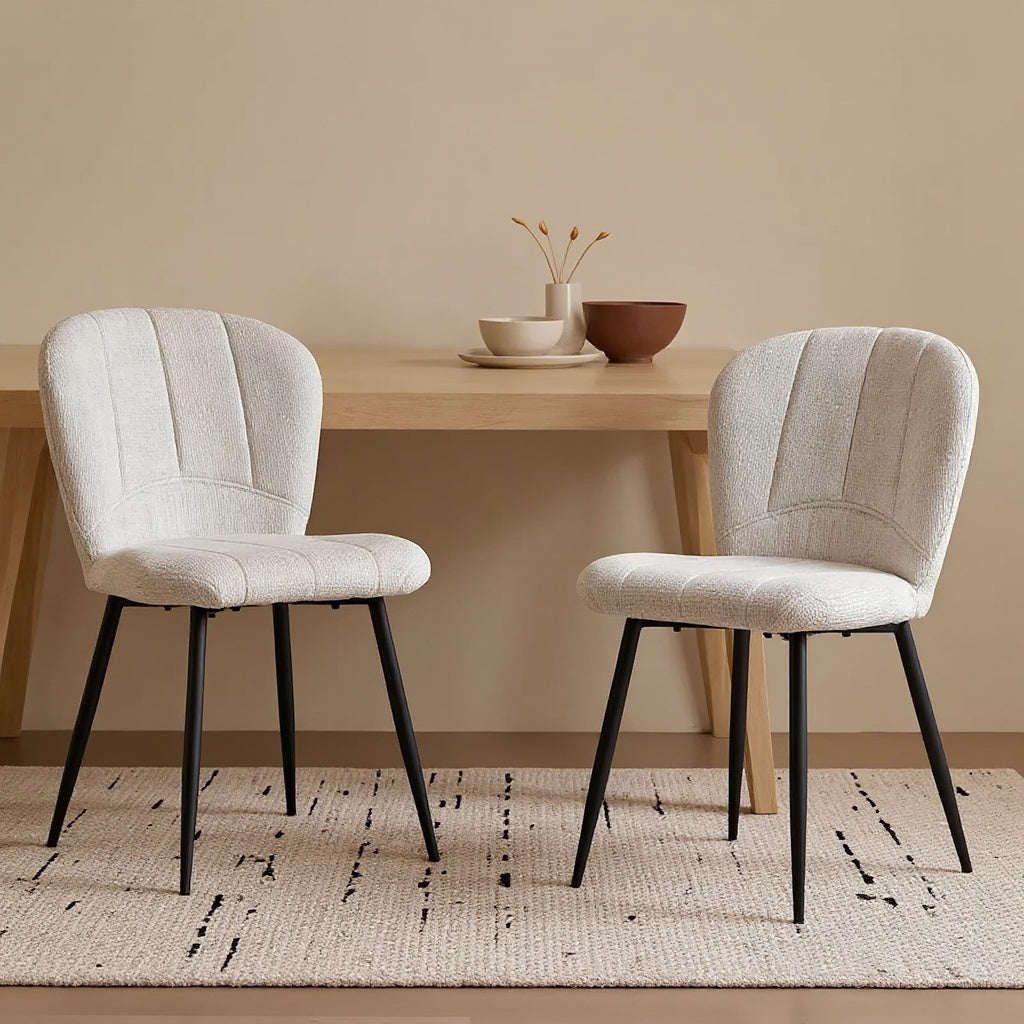 Set of 2 Modern Upholstered Dining Chairs with Metal Legs