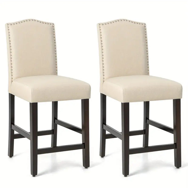Set of 2 Upholstered Bar Chairs with High Back and Nailhead Trim – CozyVianno