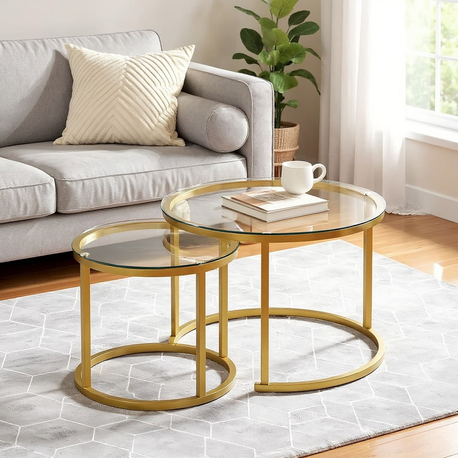 Modern Nesting Glass Coffee Table Set of 2 – Round Accent Tables