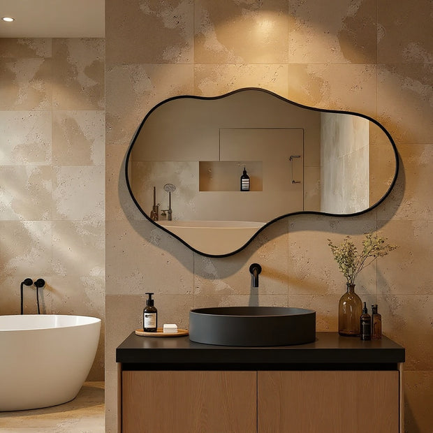 Modern Irregular Wall Mirror – Black Frame
