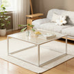 Minimalist Glass Coffee Table – Square Tempered Glass with Metal Frame, 27