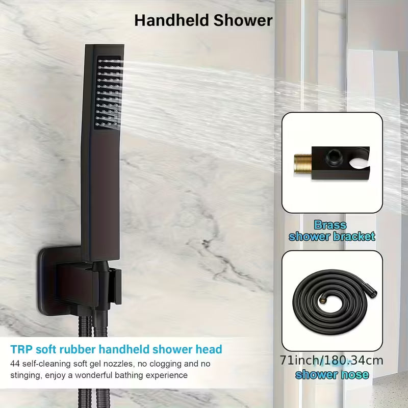 Modern Rainfall Shower System with Handheld – Wall Mounted Set, Matte Black / Brushed Nickel