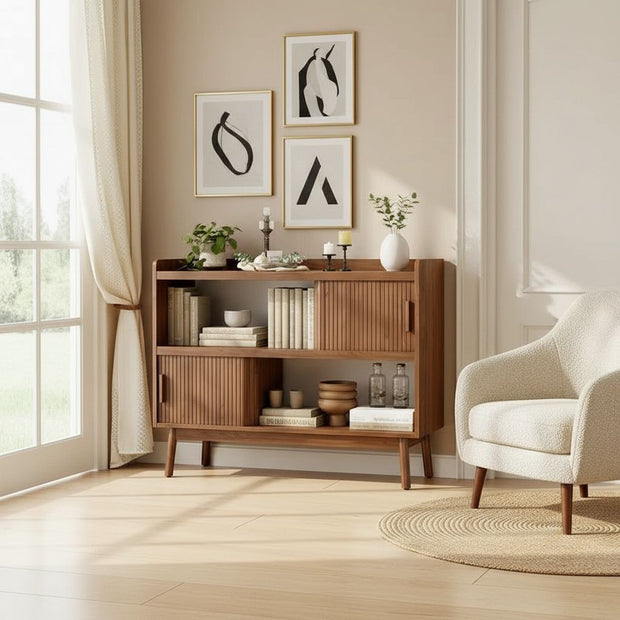 Modern Storage Cabinet with Sliding Doors – Black or Walnut