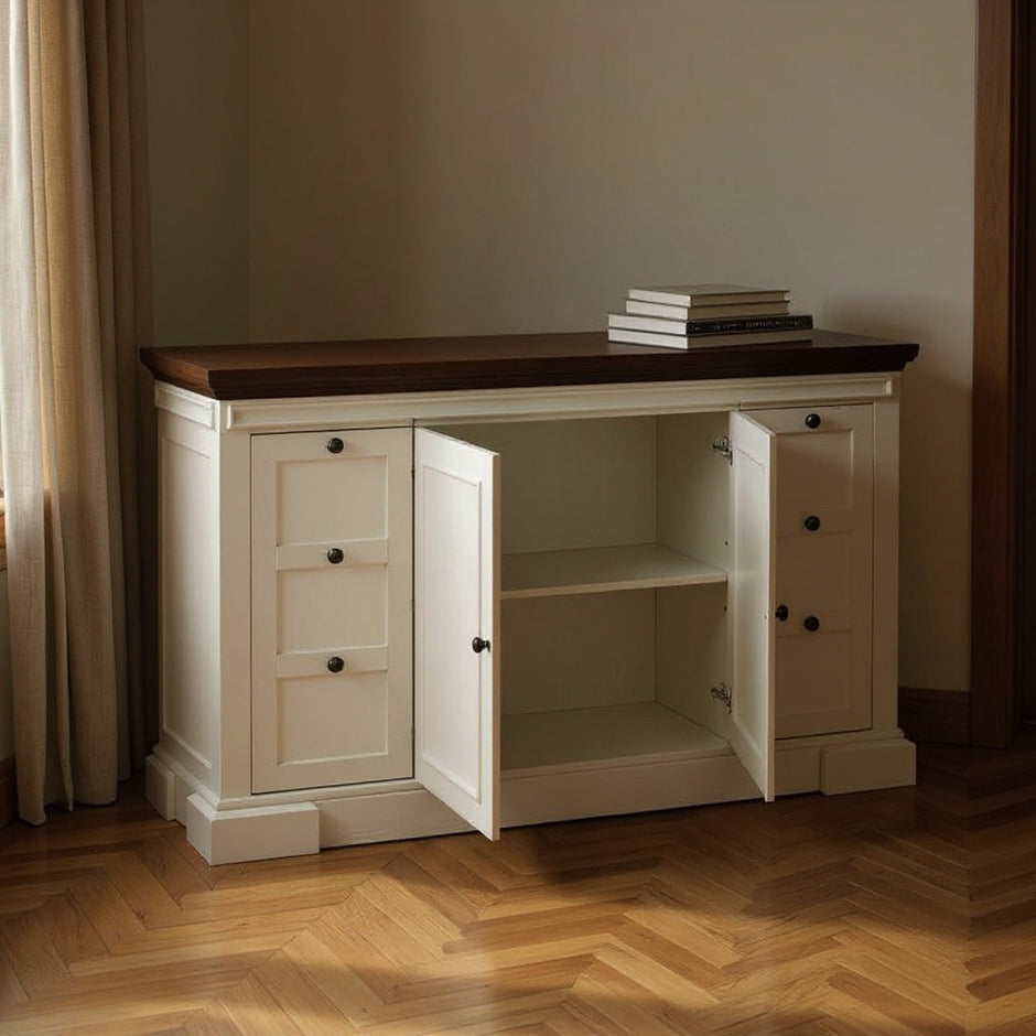 Modern Solid Wood Sideboard & TV Stand with Storage – Brown/White