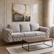Modern 3-Seater Tufted Sofa with Thick Armrests and Cushions – Gray or Light Beige