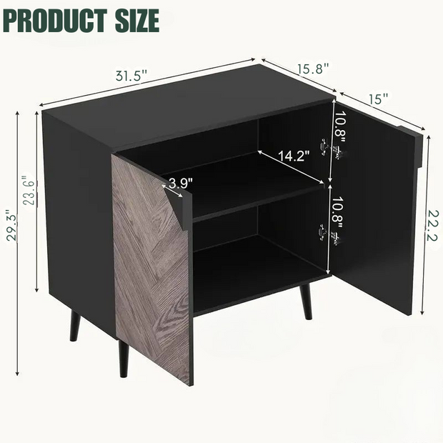 31.5" Modern Sideboard Cabinet with Chevron Doors | Black & Wood Finish