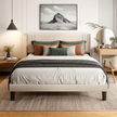 Modern Tufted Upholstered Platform Bed with Square Headboard
