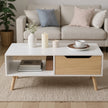 Smile Back Modern Coffee Table with Drawer and Open Shelf – 3 Color Options