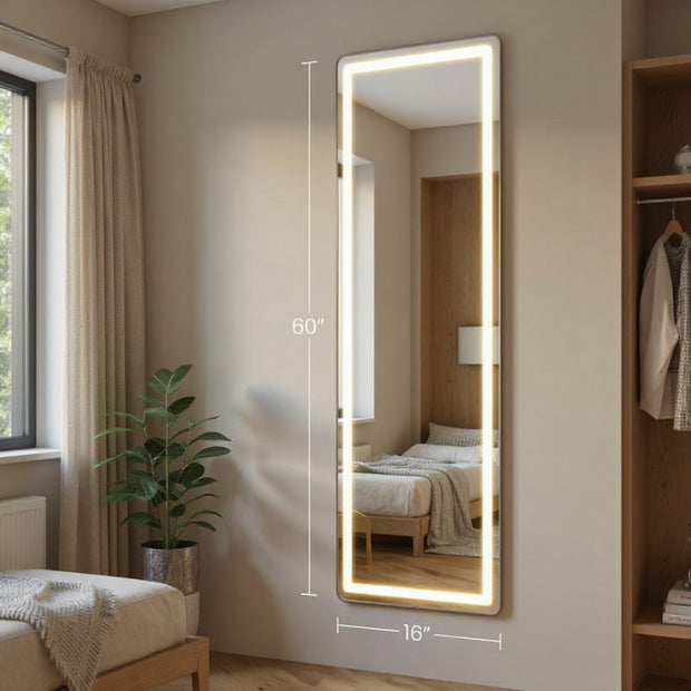 LED Full Length Mirror with 3-Color Dimmable Lights – Wall Mounted / Standing – 60"x16", 64"x21", 71"x26" | CozyVianno