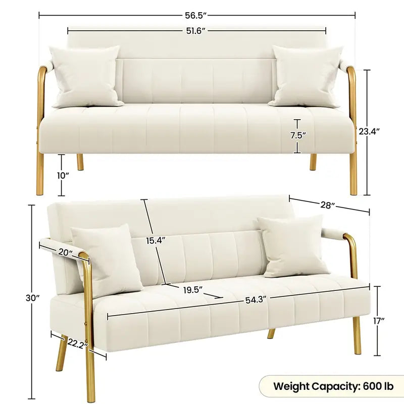 Modern Velvet Loveseat Sofa with Gold Legs