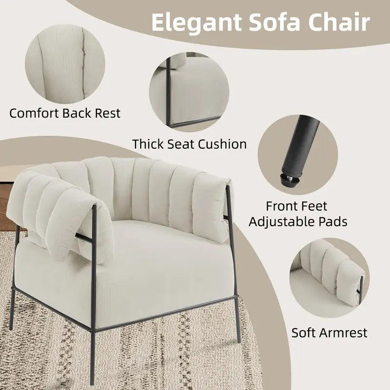 Modern Corduroy Barrel Lounge Chair – Beige / Grey