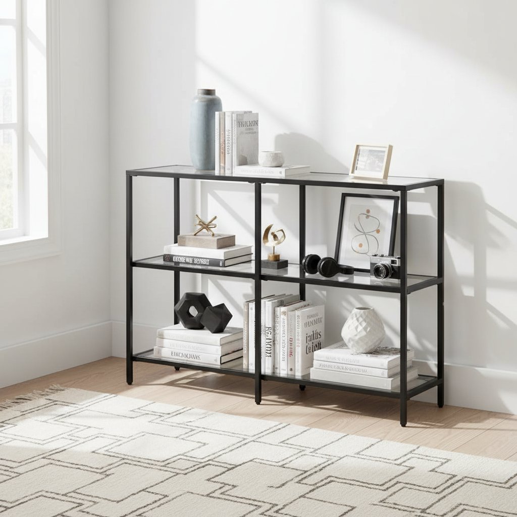 Modern 3-Tier Glass Display Shelf with Metal Frame – Black or Gold