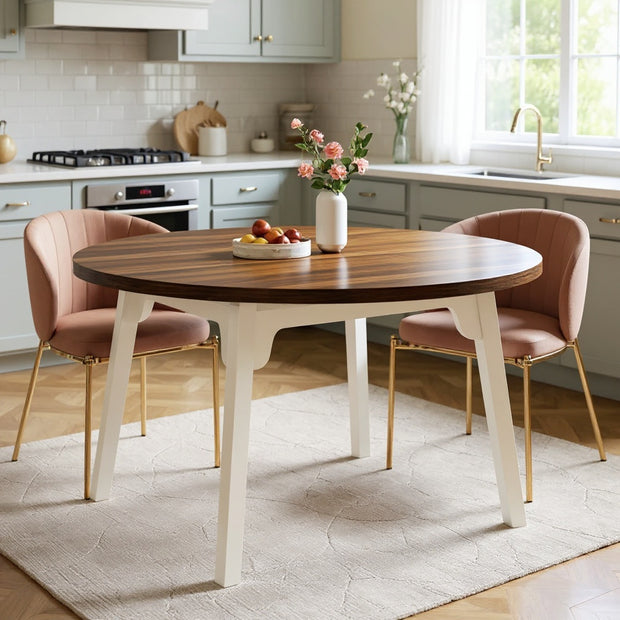 Round Wooden Dining Table with White Legs – 47” Modern Farmhouse Style | CozyVianno