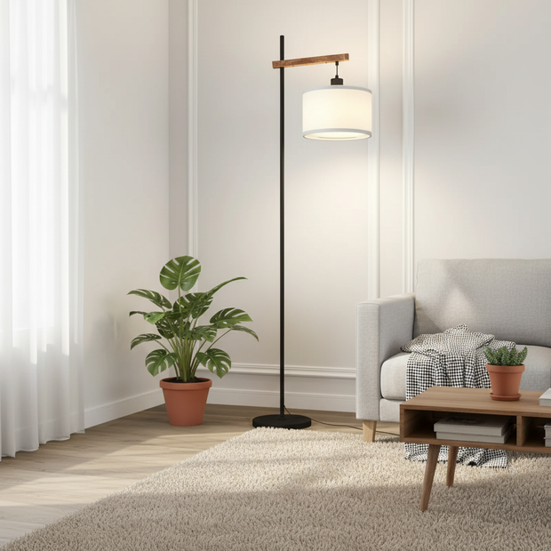 Modern Floor Lamp with Linen Shade and Foot Switch – 61" Tall