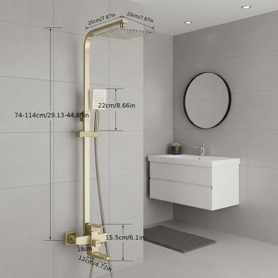 Brushed Gold Shower System – Wall-Mounted Rainfall Shower with Handheld Sprayer and Mixer Valve