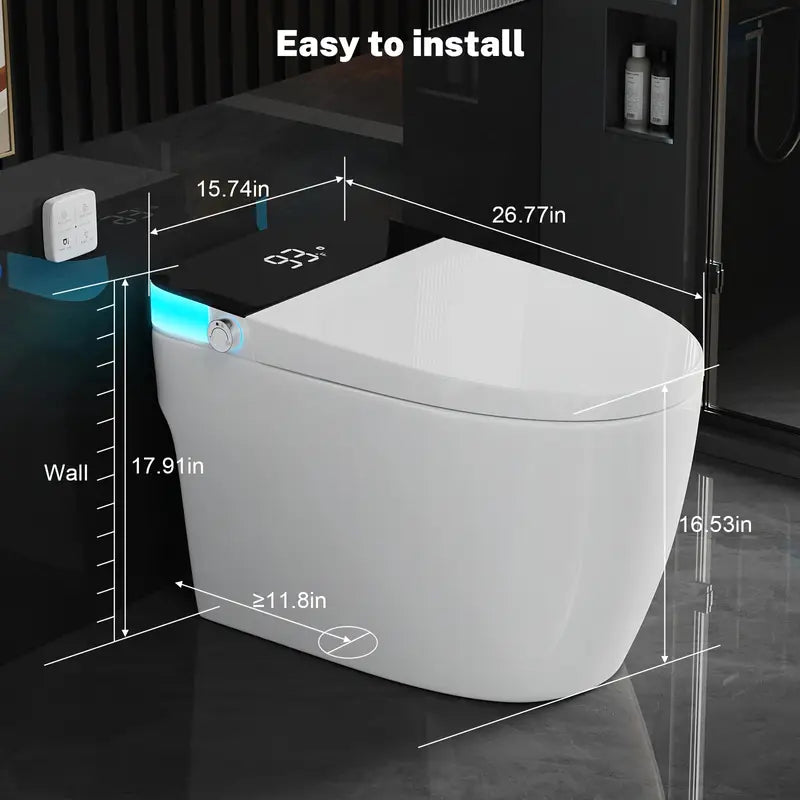 Smart Toilet with Heated Seat, Auto Flush & LED Night Light – Modern One-Piece Bidet Toilet