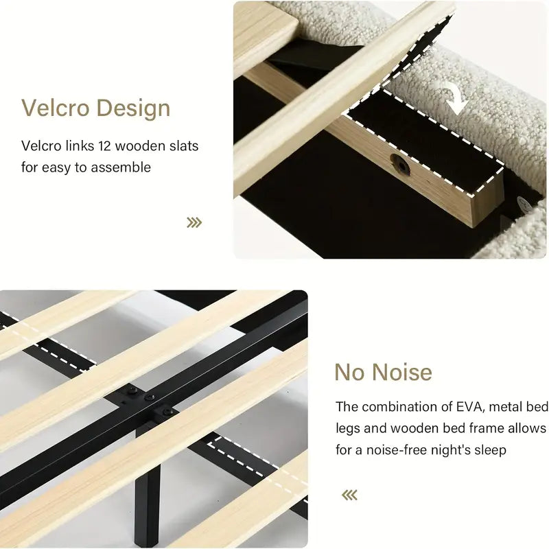 Modern Bouclé Upholstered Bed Frame with Rounded Headboard – King Size