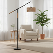 Modern Adjustable Floor Lamp with Handmade Rattan Shade, E26 Base