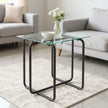 Modern Square Glass Side Table – Clear Glass or Black Glass – Metal Frame Accent Table
