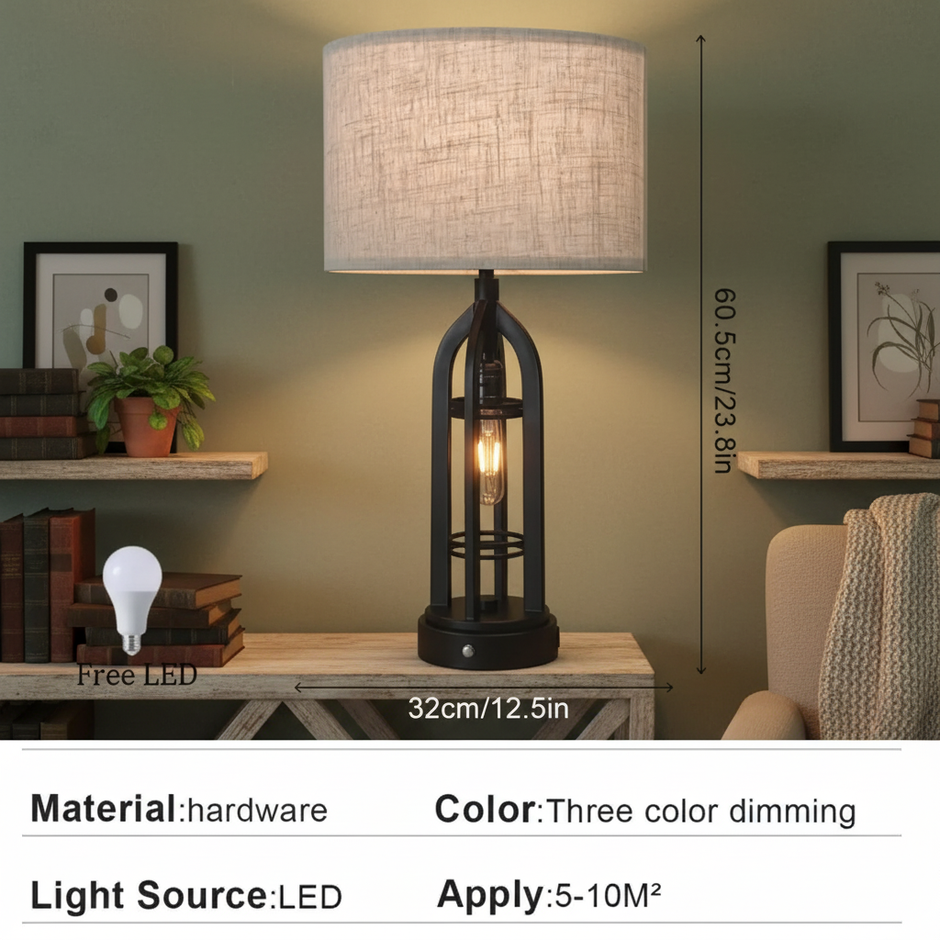 Set of 2 Dimmable Table Lamps with USB – 23.8” Modern Black Design