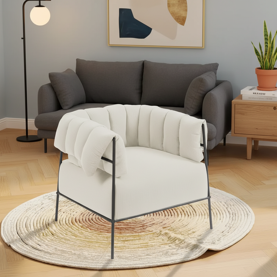 Modern Corduroy Barrel Lounge Chair – Beige / Grey