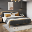 Modern Gray Upholstered Bed Frame with Gold Metal – King Size
