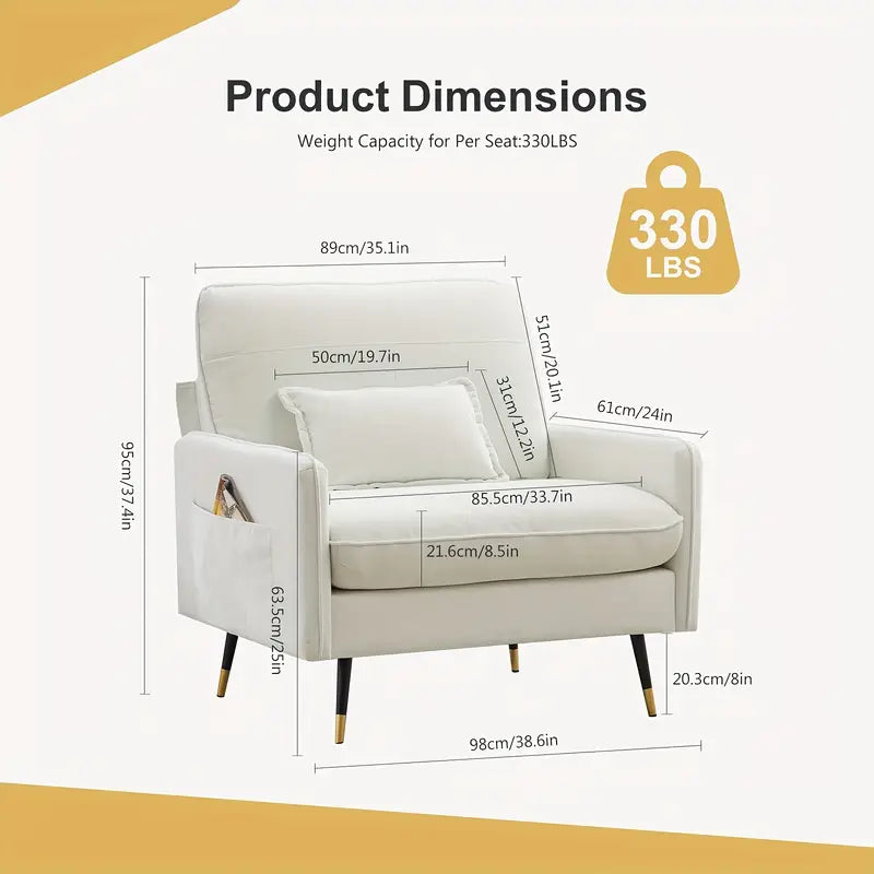 Chenille Upholstered Accent Chair with Storage Pockets