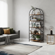 Modern Gold & White Arched Bookshelf – 5-Tier Metal Frame Storage Rack with Open Shelves