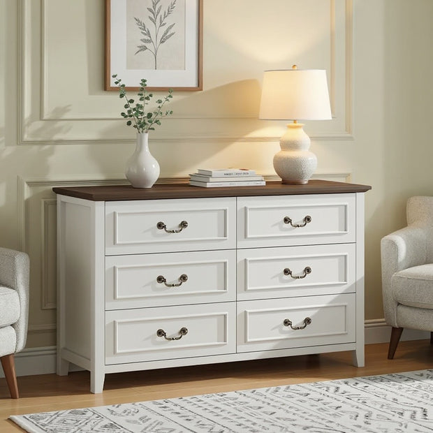 6-Drawer Wooden Dresser, Storage Cabinet with Anti-Tipping Device, Fits TV up to 55"