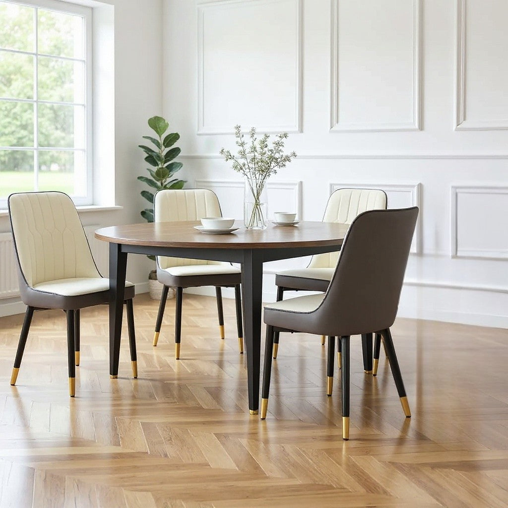 Set of 4 Modern Upholstered Dining Chairs with Gold-Tipped Legs – CozyVianno