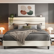 Modern Upholstered Queen Bed with Charging Station