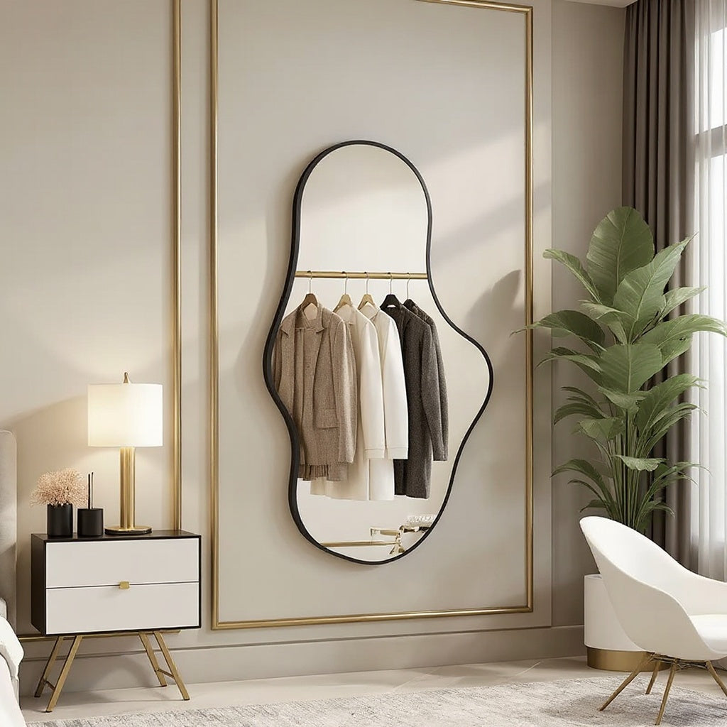 Modern Irregular Wall Mirror – Black Frame