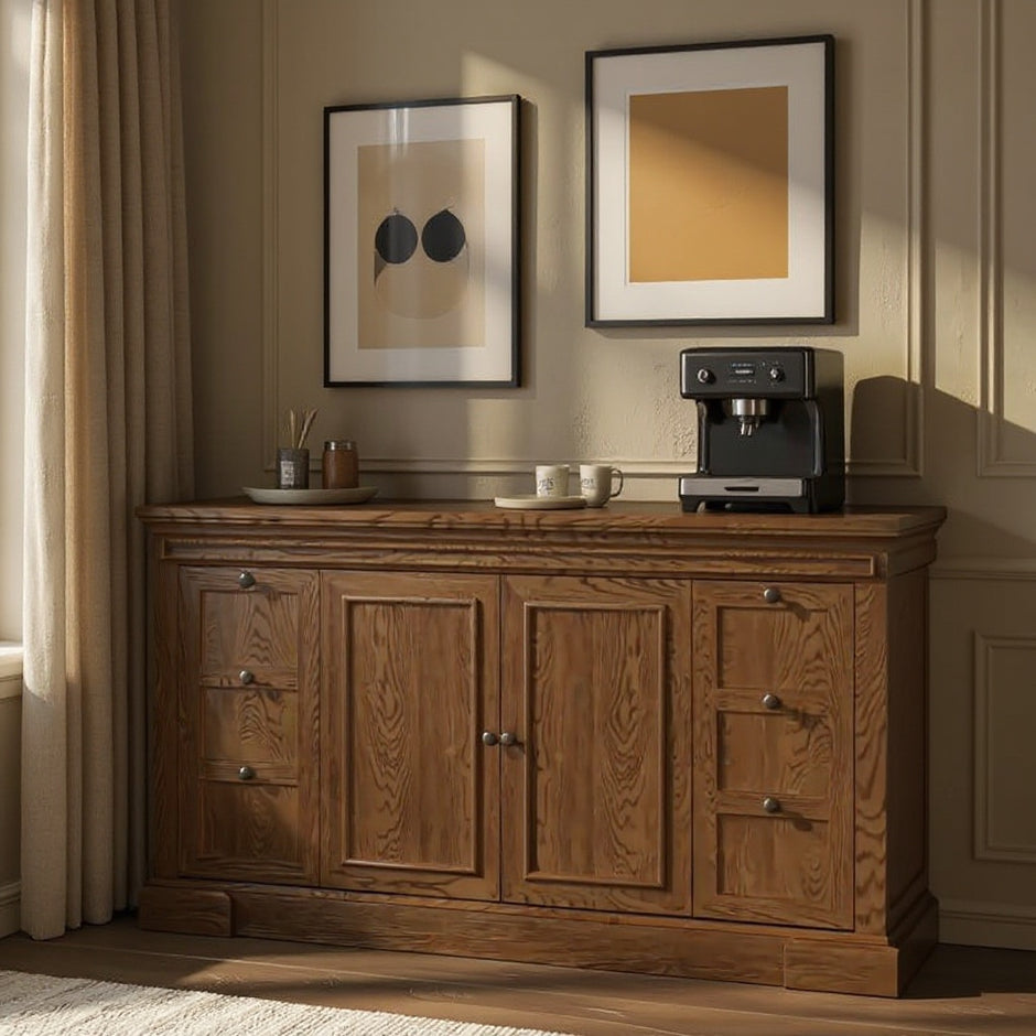 Modern Solid Wood Sideboard & TV Stand with Storage – Brown/White