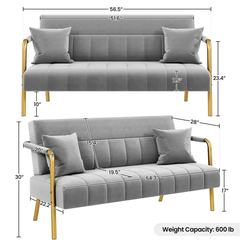 Modern Velvet Loveseat Sofa with Gold Legs