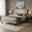 Modern Tufted Upholstered Platform Bed with Square Headboard